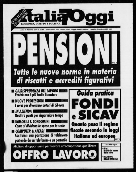 Italia oggi : quotidiano di economia finanza e politica